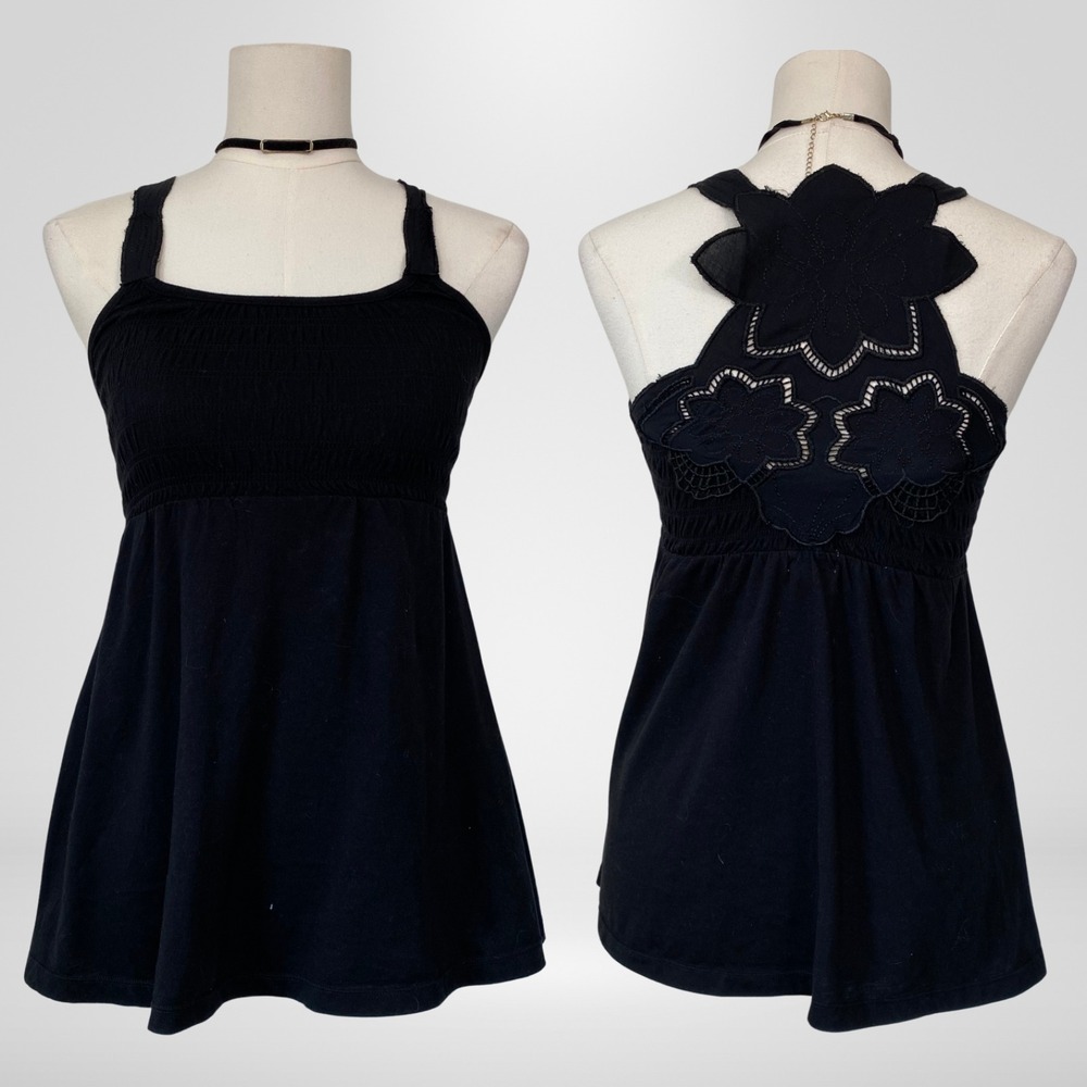 OP Women Y2K Smocked Babydoll Top Size XS Dark Cottagecore Fairy Preppy Coquette